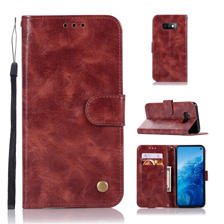 

Vintage Premium PU Leather Wallet Casing with Stand for Samsung Galaxy S10e - Wine Red, Galaxy S10e