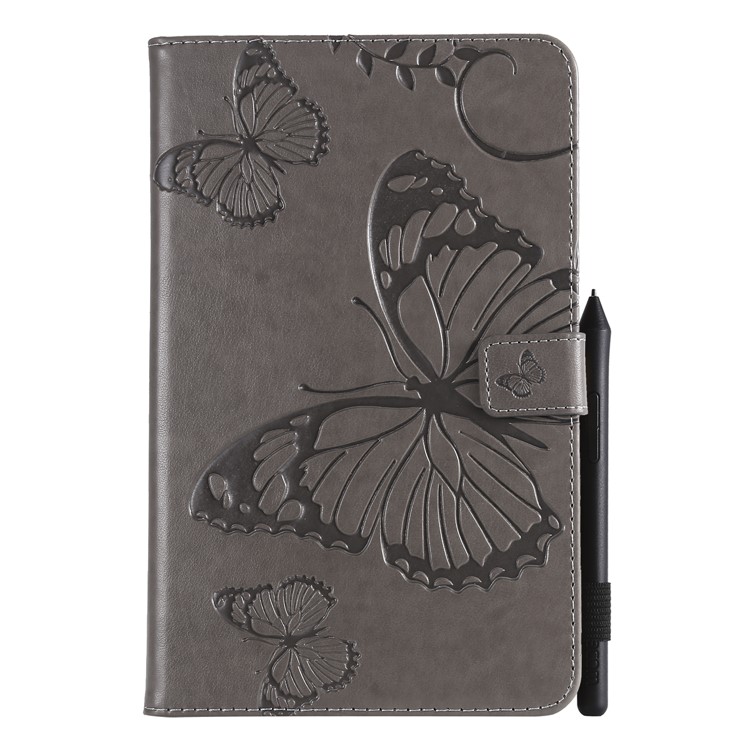 

[Imprint Butterfly] Wallet Leather Case for Samsung Galaxy Tab A 8.0 (2018) SM-T387 - Grey, Galaxy Tab A 8.0 (2018)