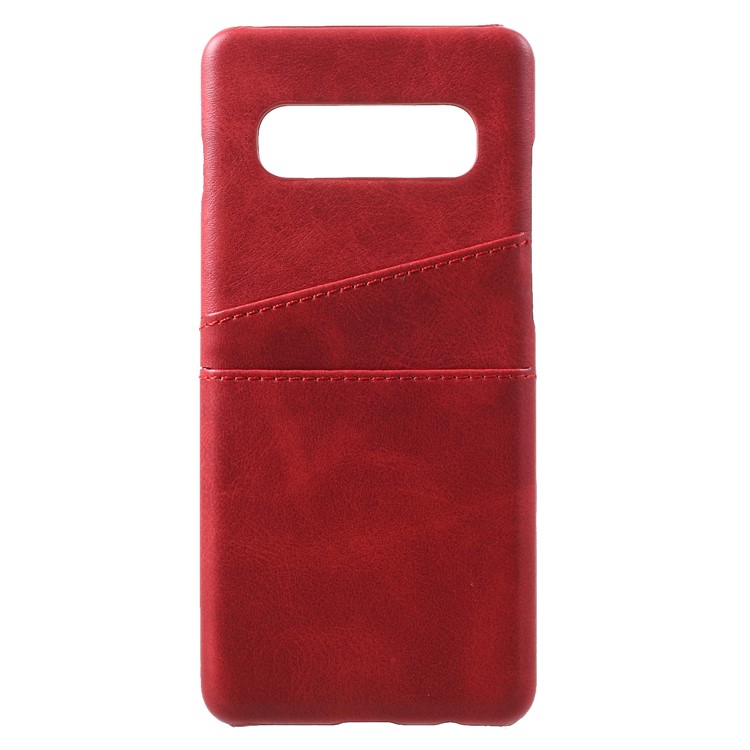 Double Card Slots PU Leather Coated PC Hard Casing for Samsung Galaxy S10 Plus - Red-1