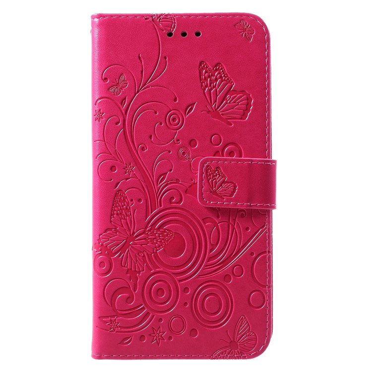 Imprinted Butterfly Flower PU Leather Mobile Case for Samsung Galaxy S10 - Rose-3