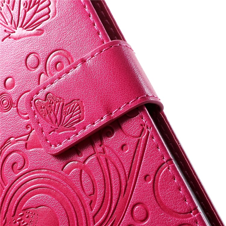 Imprinted Butterfly Flower PU Leather Mobile Case for Samsung Galaxy S10 - Rose-7