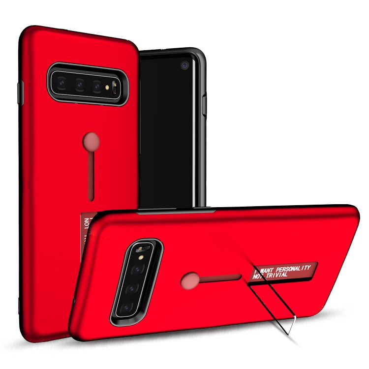 TPU + PC Hybrid Finger Grip Kickstand Case for Samsung Galaxy S10 - Red-1