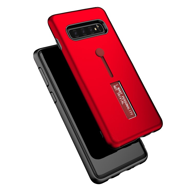 TPU + PC Hybrid Finger Grip Kickstand Case for Samsung Galaxy S10 - Red-2