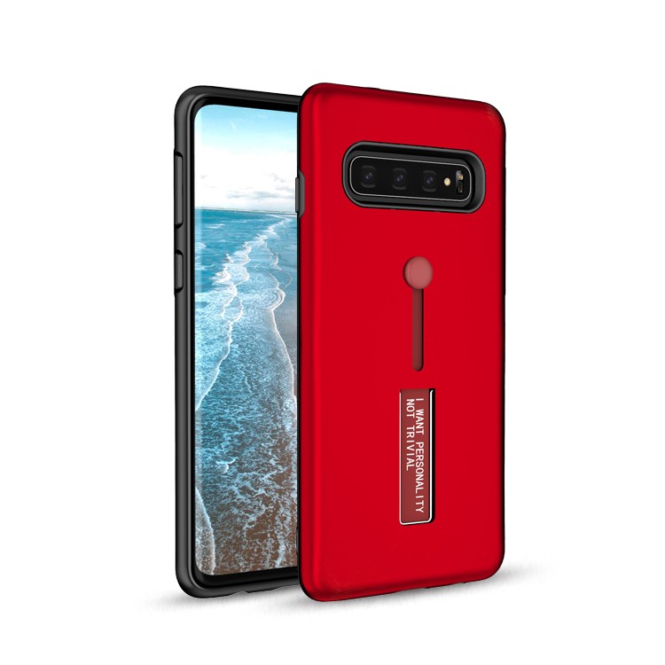 TPU + PC Hybrid Finger Grip Kickstand Case for Samsung Galaxy S10 - Red-5