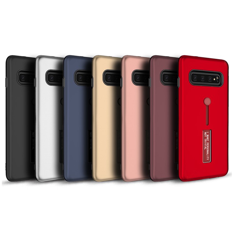 TPU + PC Hybrid Finger Grip Kickstand Case for Samsung Galaxy S10 - Red-6