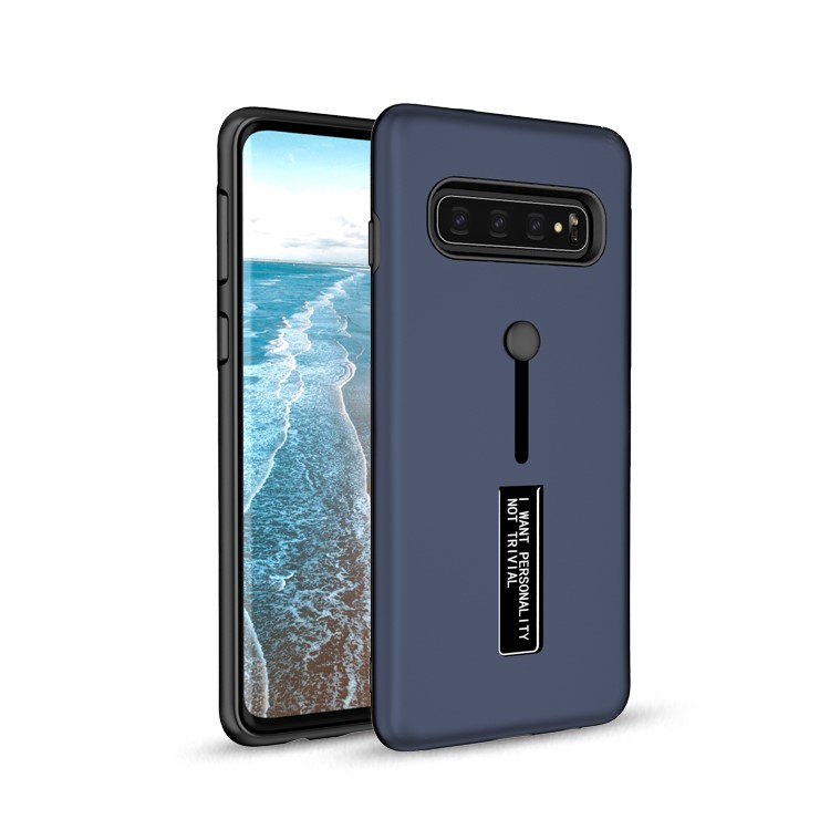 

TPU + PC Hybrid Finger Grip Kickstand Mobile Case for Samsung Galaxy S10 - Dark Blue, Galaxy S10