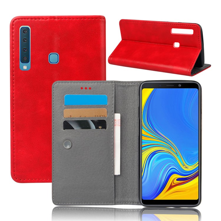 

Sucker Closure Crazy Horse Leather Wallet Mobile Cover for Samsung Galaxy A9 (2018) / A9 Star Pro / A9s - Red, Galaxy A9 (2018)