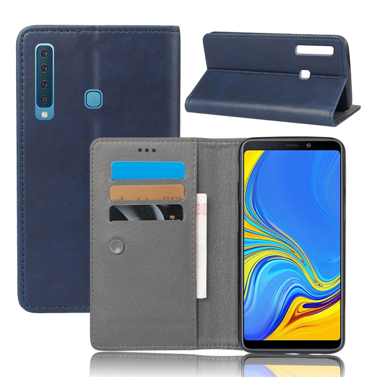 

Закрытие На Присоске Сумасшедшая Лошадь Кожаный Чехол Для Телефона Для Samsung Galaxy A9 (2018) / A9 Star Pro / A9S - Синий, Galaxy A9 (2018)