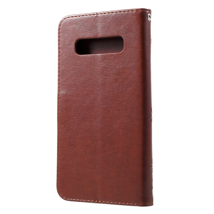 Imprint Flower Wallet Leather Stand Case for Samsung Galaxy S10 Plus - Brown-2