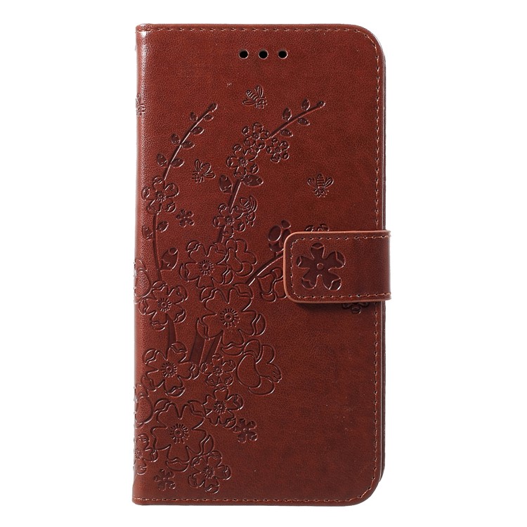 Imprint Flower Wallet Leather Stand Case for Samsung Galaxy S10 Plus - Brown-3