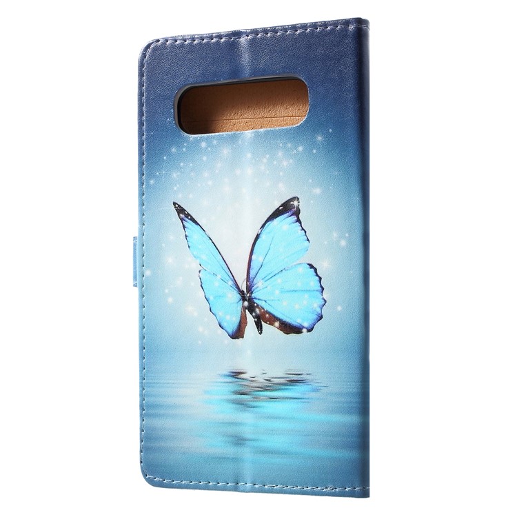 Pattern Printing Leather Wallet Case for Samsung Galaxy S10 Plus - Blue Butterfly-2