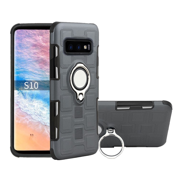 

Geometric Pattern Magnetic Car Mount Ring Holder TPU PC Hybrid Phone Case for Samsung Galaxy S10 - Grey, Galaxy S10
