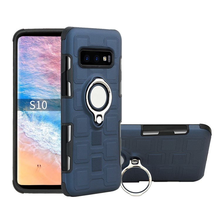 

Geometric Pattern Magnetic Car Mount Ring Holder TPU PC Hybrid Accessory Cover for Samsung Galaxy S10 - Dark Blue, Galaxy S10