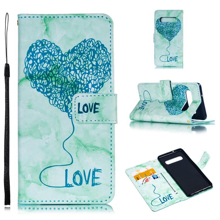 

Imprinted Lover Heart Pattern Marble Leather Cover for Samsung Galaxy S10 - Green, Galaxy S10