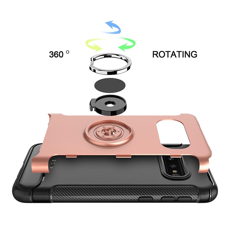 ANGIBABE Carbon Fiber Texture Kickstand TPU+PC Hybrid Case for Samsung Galaxy S10 Lite - Rose Gold-5