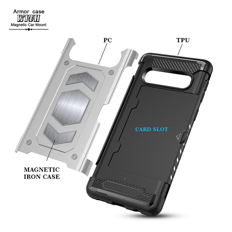 PC + TPU Hybrid Card Holder Case for Samsung Galaxy S10 - Silver-2