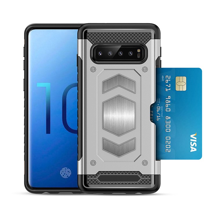 PC + TPU Hybrid Card Holder Case for Samsung Galaxy S10 - Silver-4