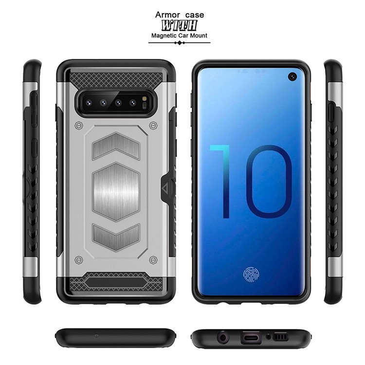 PC + TPU Hybrid Card Holder Case for Samsung Galaxy S10 - Silver-6