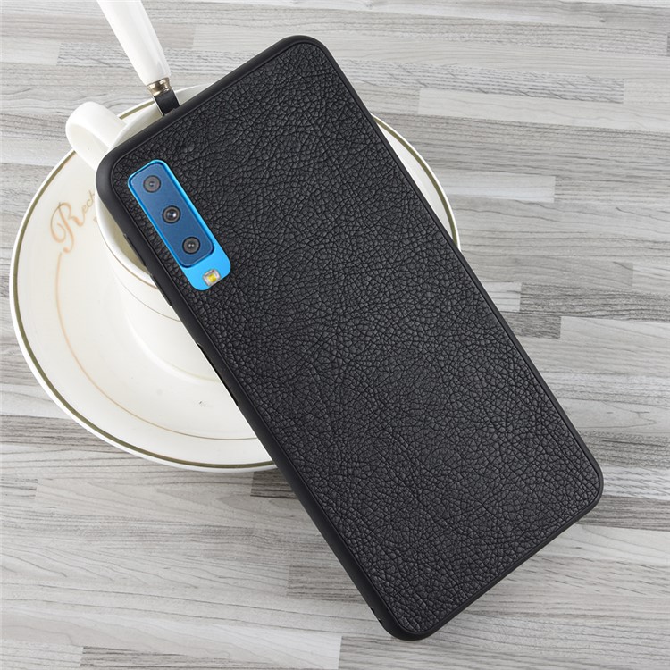 PU Leather Coated TPU Cover Case for Samsung Galaxy A7 (2018) - Black-6