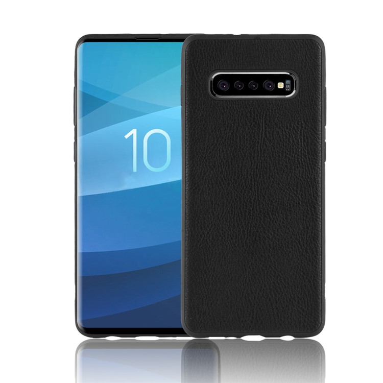 PU Leather Coated TPU Mobile Case for Samsung Galaxy S10 Plus - Black-1