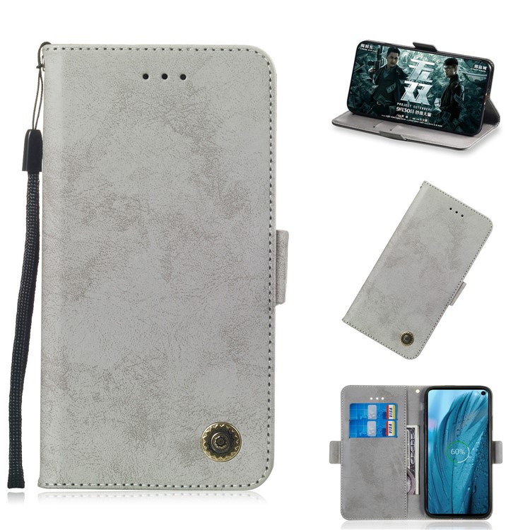 

Retro Style PU Leather Wallet Phone Cover for Samsung Galaxy S10e - Grey, Galaxy S10e