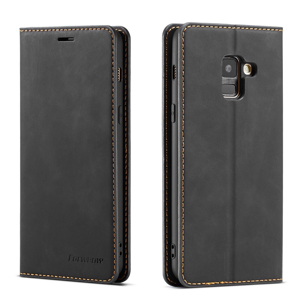 FORWENW Leather Wallet Case for Samsung Galaxy A8 (2018) - Black-1