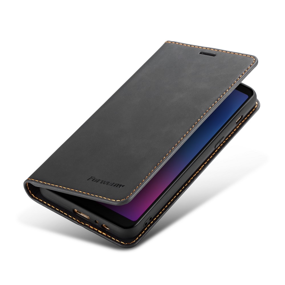 FORWENW Leather Wallet Case for Samsung Galaxy A8 (2018) - Black-5