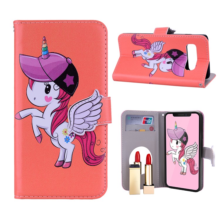 

Unicorn Pattern Wallet Leather Cover with Mirror for Samsung Galaxy S10 Plus - Orange, Galaxy S10 Plus