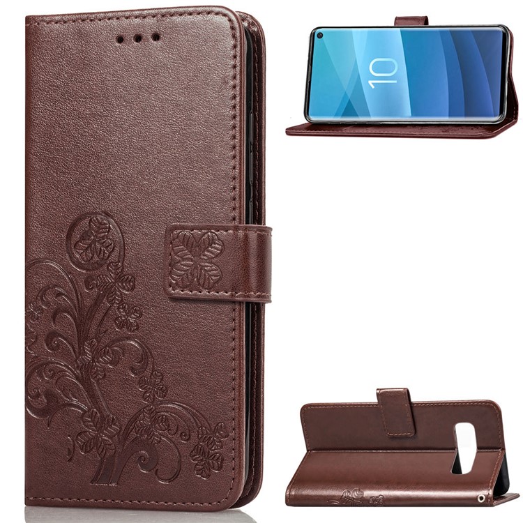 

Imprint Clover Pattern Magnetic Leather Stand Cover for Samsung Galaxy S10 - Brown, Galaxy S10