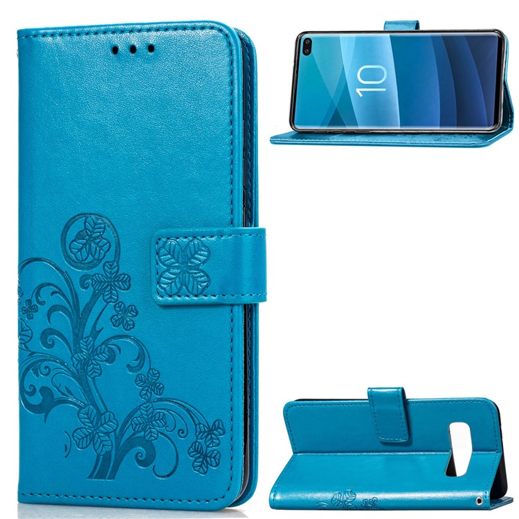 

Imprint Clover Pattern Leather Wallet Phone Case for Samsung Galaxy S10 Plus - Blue, Galaxy S10 Plus