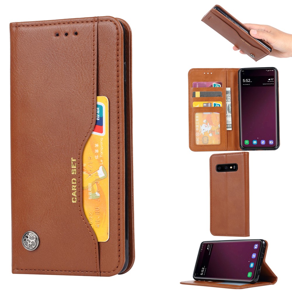 Carcasa Protectora De La Cartera Del Soporte Auto Absorbido De Cuero De La PU Para Samsung Galaxy S10 - Marrón-1