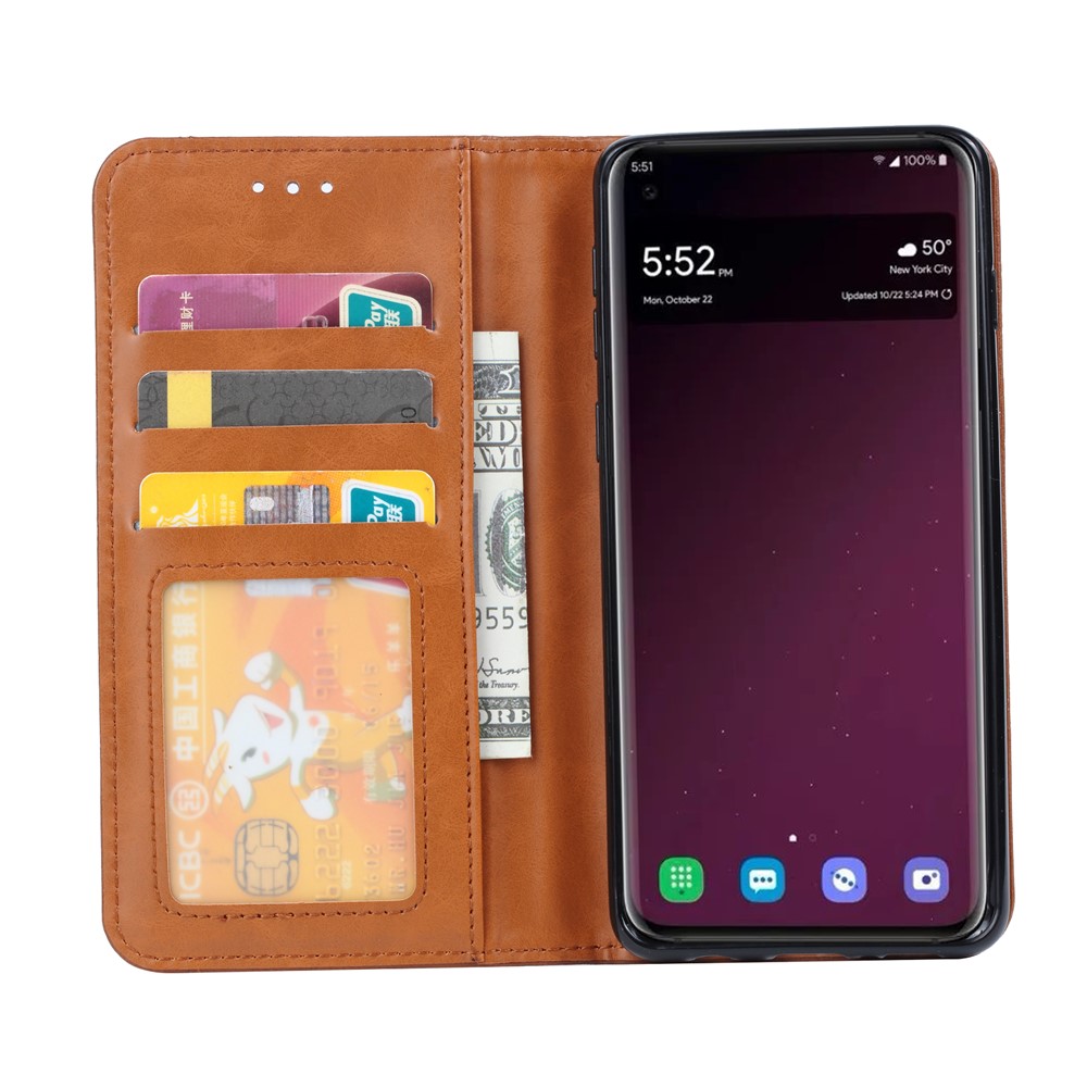Carcasa Protectora De La Cartera Del Soporte Auto Absorbido De Cuero De La PU Para Samsung Galaxy S10 - Marrón-4