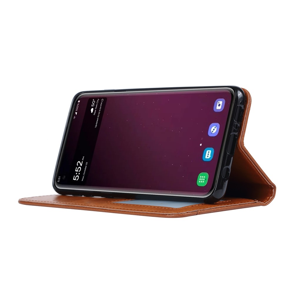 Carcasa Protectora De La Cartera Del Soporte Auto Absorbido De Cuero De La PU Para Samsung Galaxy S10 - Marrón-5