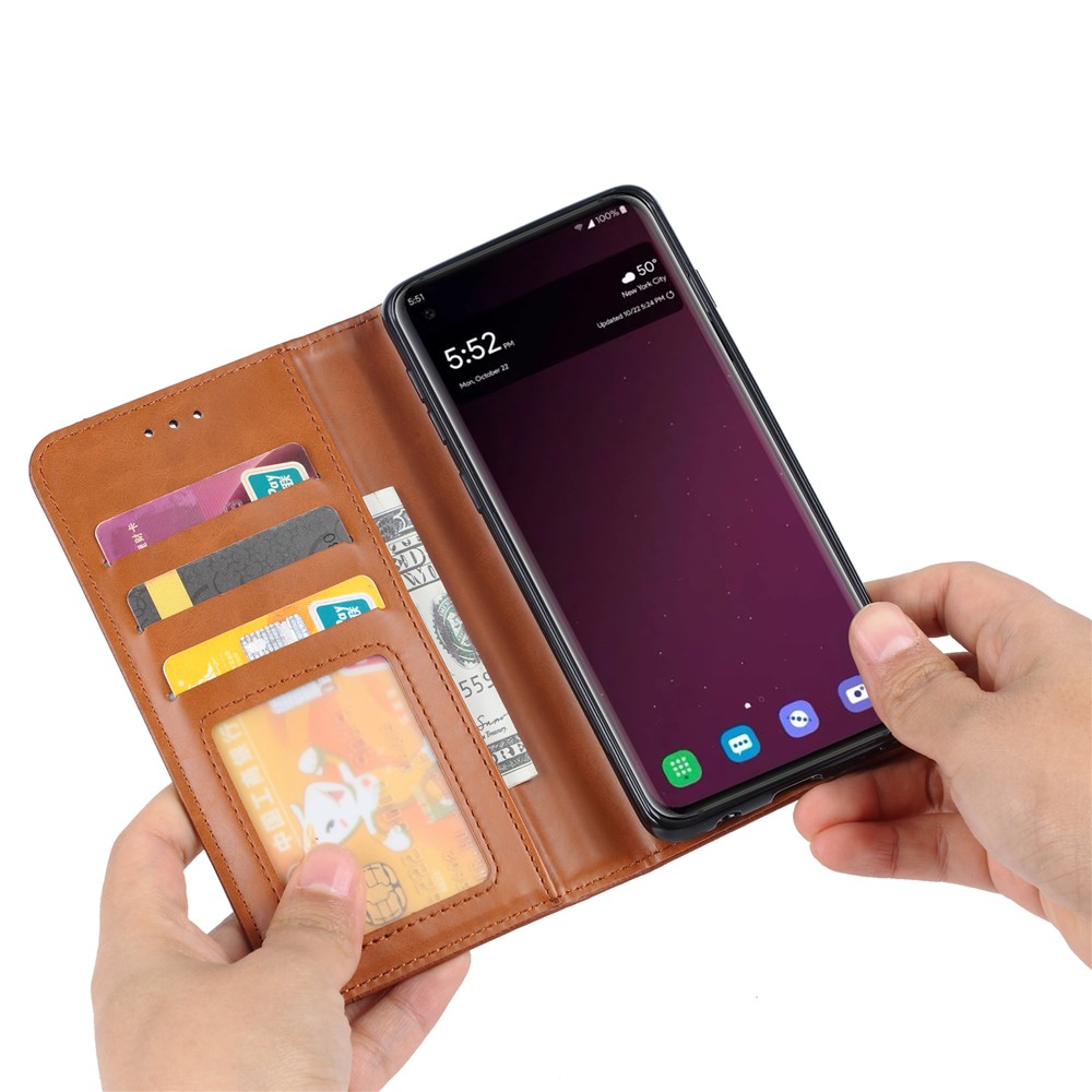 Carcasa Protectora De La Cartera Del Soporte Auto Absorbido De Cuero De La PU Para Samsung Galaxy S10 - Marrón-8