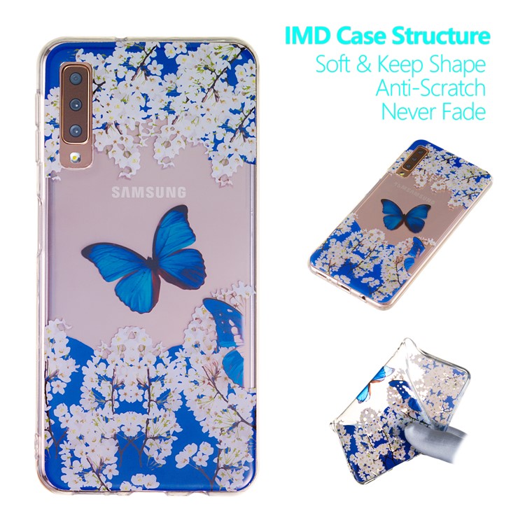 

Печать С Рисунком IMD Soft ТПУ Чехол Для Samsung Galaxy A7 (2018) A750 - Бабочка И Белые Цветы, Galaxy A7 (2018)