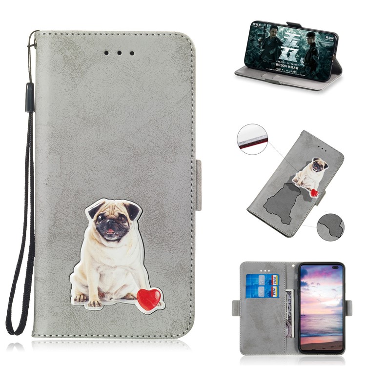 Vintage Pattern Printing PU Leather Wallet Phone Case for Samsung Galaxy S10 - Grey-1