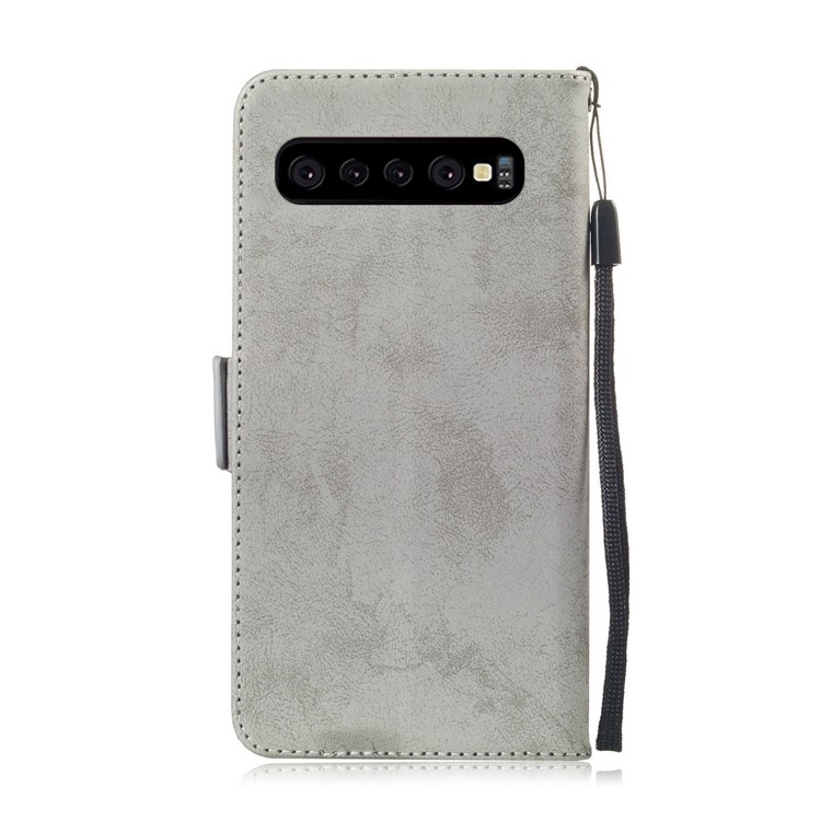 Vintage Pattern Printing PU Leather Wallet Phone Case for Samsung Galaxy S10 - Grey-3