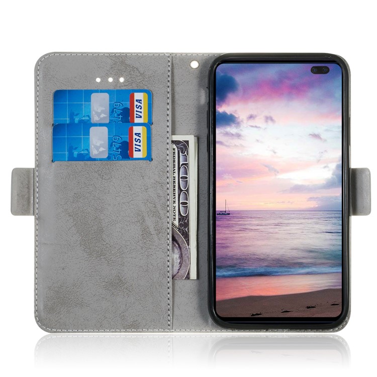 Vintage Pattern Printing PU Leather Wallet Phone Case for Samsung Galaxy S10 - Grey-9