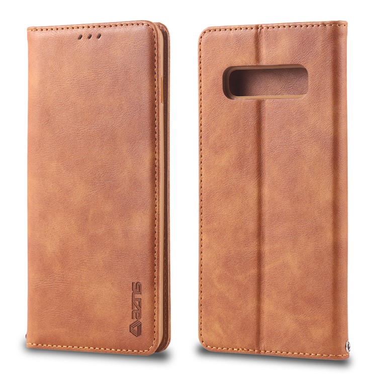 AZNS Retro Style PU Leather Case with Card Slots for Samsung Galaxy S10 Plus - Brown-1