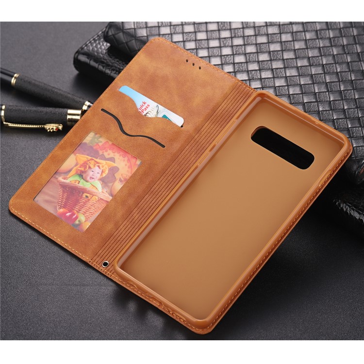 AZNS Retro Style PU Leather Case with Card Slots for Samsung Galaxy S10 Plus - Brown-12