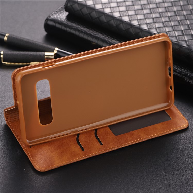 AZNS Retro Style PU Leather Case with Card Slots for Samsung Galaxy S10 Plus - Brown-15