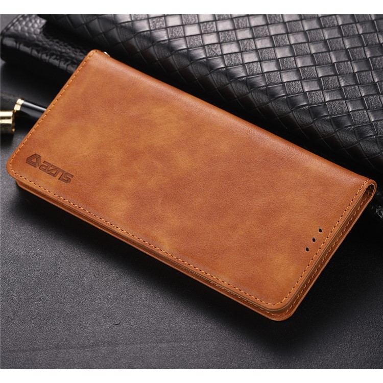 AZNS Retro Style PU Leather Case with Card Slots for Samsung Galaxy S10 Plus - Brown-17