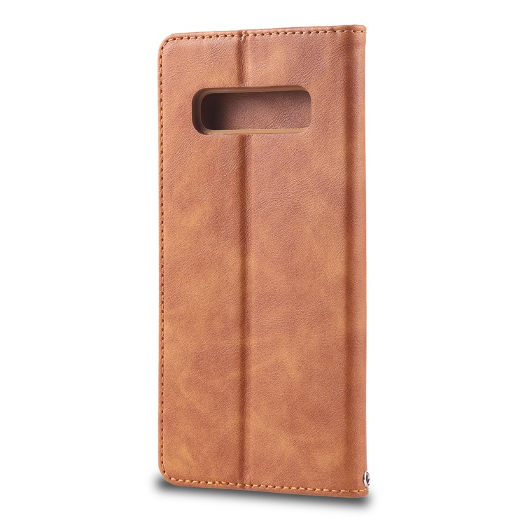 AZNS Retro Style PU Leather Case with Card Slots for Samsung Galaxy S10 Plus - Brown-19