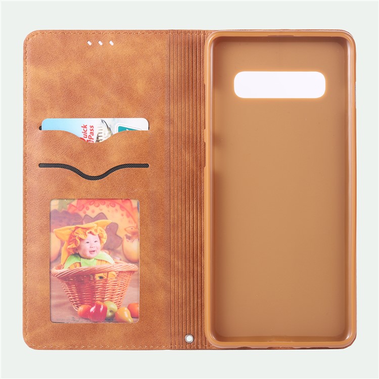 AZNS Retro Style PU Leather Case with Card Slots for Samsung Galaxy S10 Plus - Brown-2