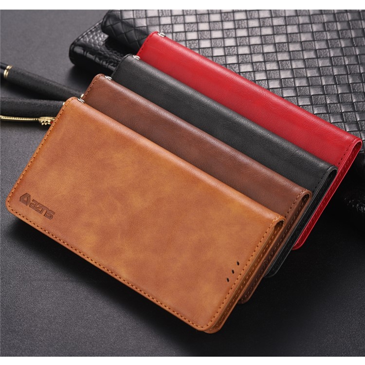 AZNS Retro Style PU Leather Case with Card Slots for Samsung Galaxy S10 Plus - Brown-20