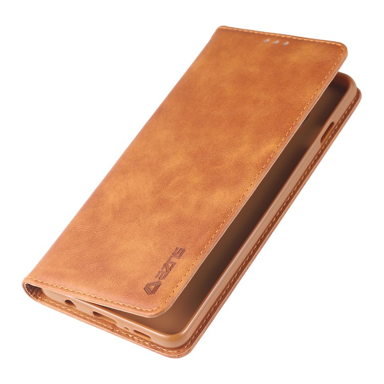 AZNS Retro Style PU Leather Case with Card Slots for Samsung Galaxy S10 Plus - Brown-3