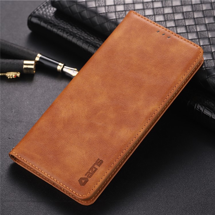 AZNS Retro Style PU Leather Case with Card Slots for Samsung Galaxy S10 Plus - Brown-4