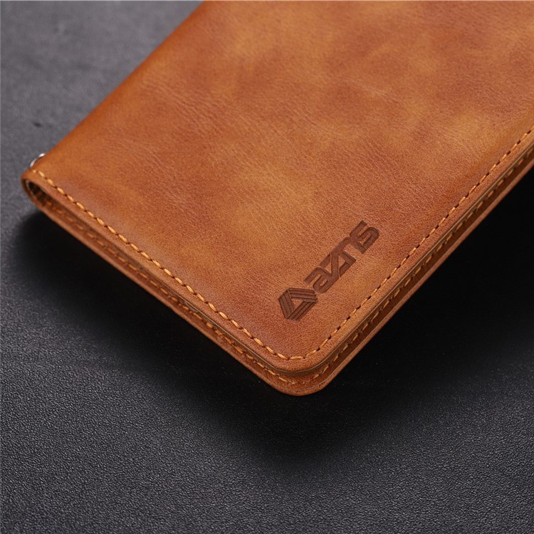 AZNS Retro Style PU Leather Case with Card Slots for Samsung Galaxy S10 Plus - Brown-7