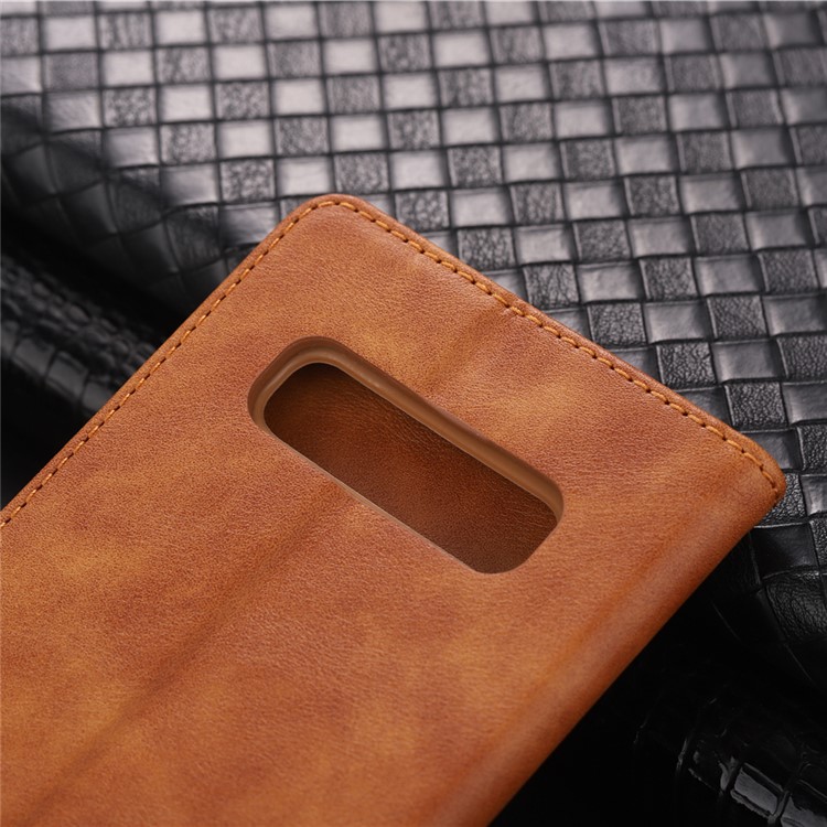 AZNS Retro Style PU Leather Case with Card Slots for Samsung Galaxy S10 Plus - Brown-8