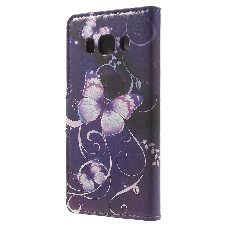 Mochila de couro padronizada para capa de Samsung Galaxy J5 (2016) - Borboleta roxa-2